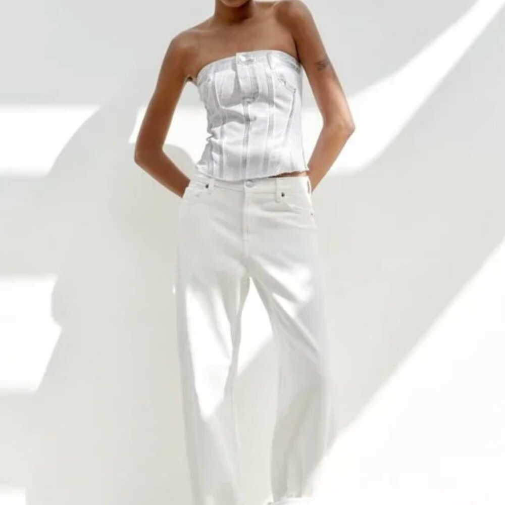 NWT ZARA METALLIC STRAPLESS TOP silver - Picture 2 of 6